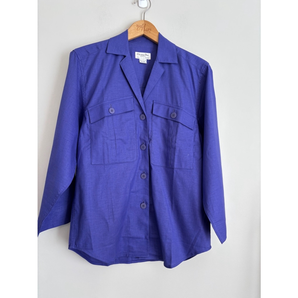 Christian Dior Vintage Long Sleeve Button Down Shirt Blue Purple Size 4